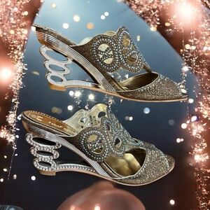 JohnFashion, Womens,Shoes Sandals Party,Glite Gold,Sz 9,Fancy Heel,Rhinestones.!